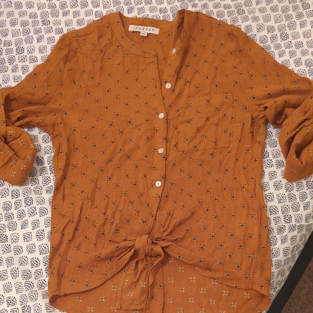 Harper Women's Orange Fall Button-Down Tie Front Shirt